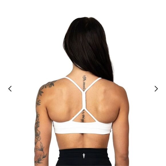 NWOT Iron Willed Core V-neck Sports Bra White Gym Lifting XS Racerback Dagger - Picture 2 of 8